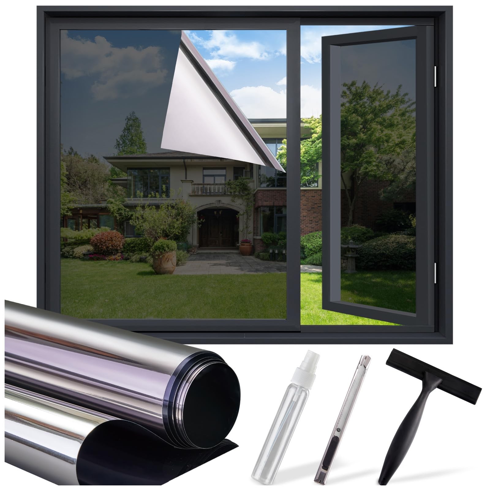 SUNBABY Window Tint for Home, One Way Privacy Film 17.5 x 78.7Inch, Black