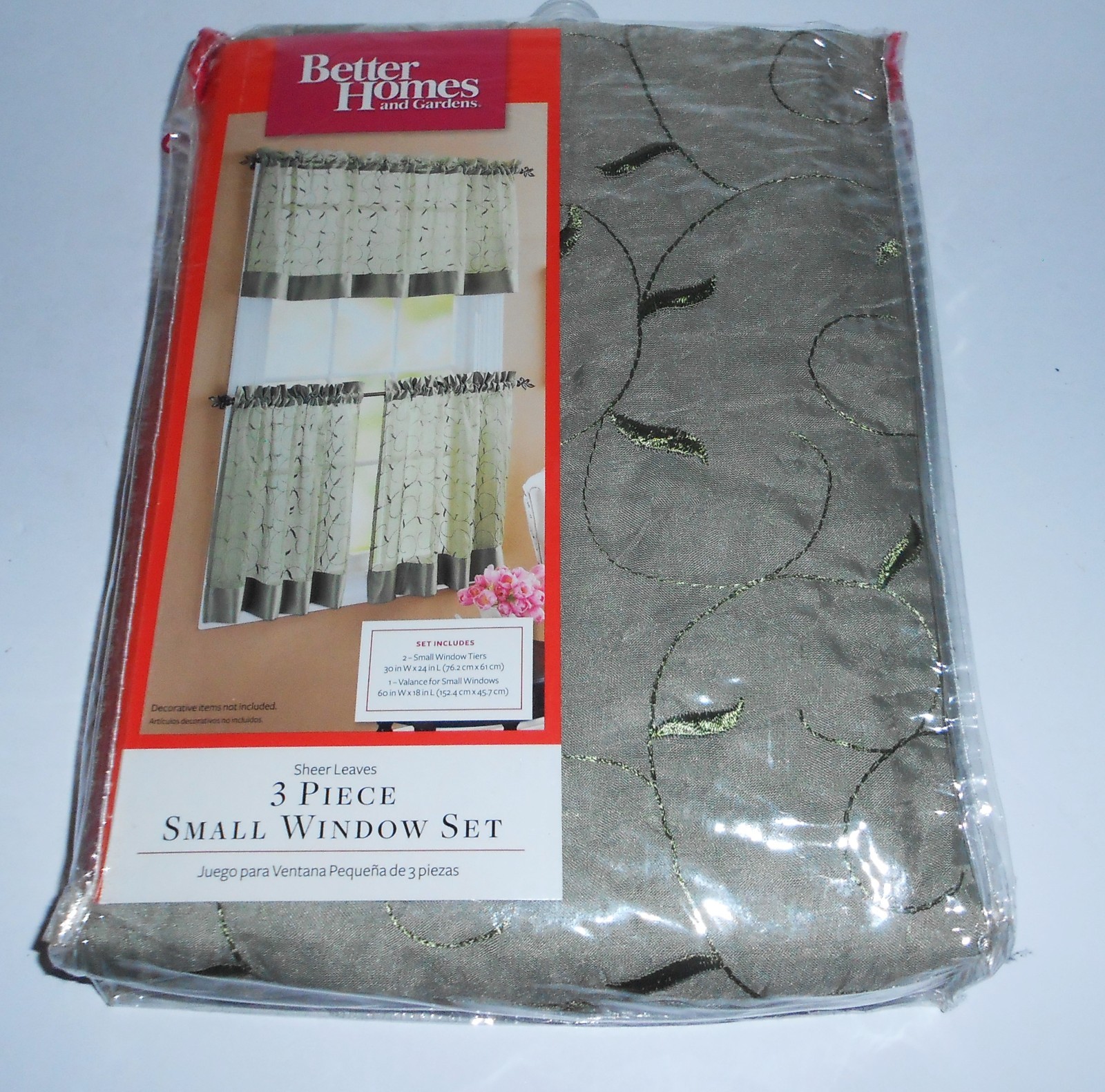 BETTER HOMES & GARDEN VINTAGE3 PIECE SMALL WINDOW SET SHEER LEAVES