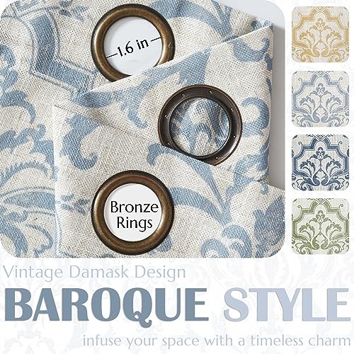Curtains for Bedroom, Light 52″W x 90″L (Pack of 2) Damask | Blue on Flax