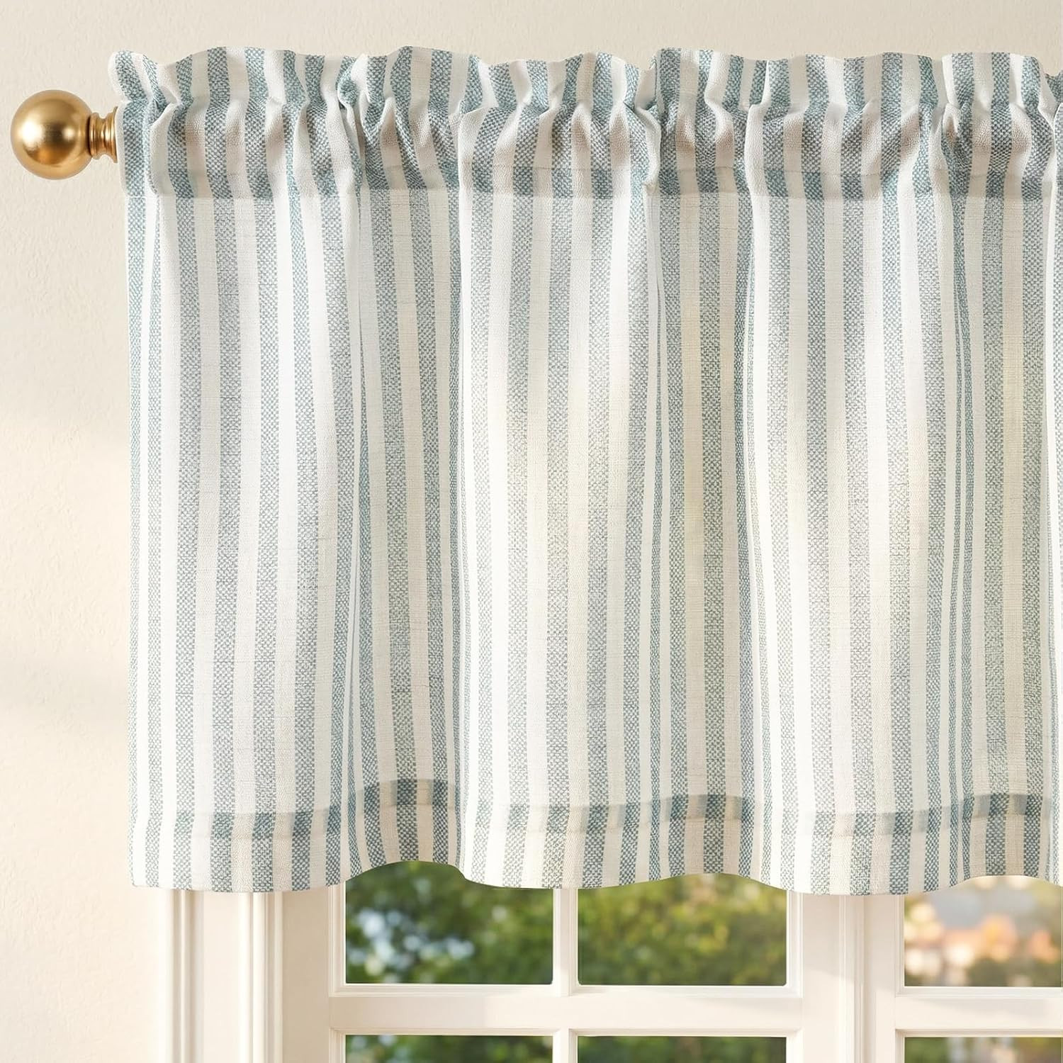 Linen Stripe Valance for Window 16 Inch Modern Rustic Farmhouse Valance for Kitc