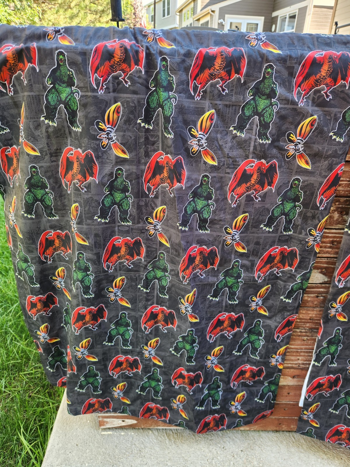 Custom OOAK Godzilla Curtains – 2 Panel – Rod Window Drapes – 1.5 In Rod Width