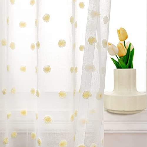 Short Curtains for Small Window – 45 52″W x 45″L (Pack of 2) Yellow Pom Pom