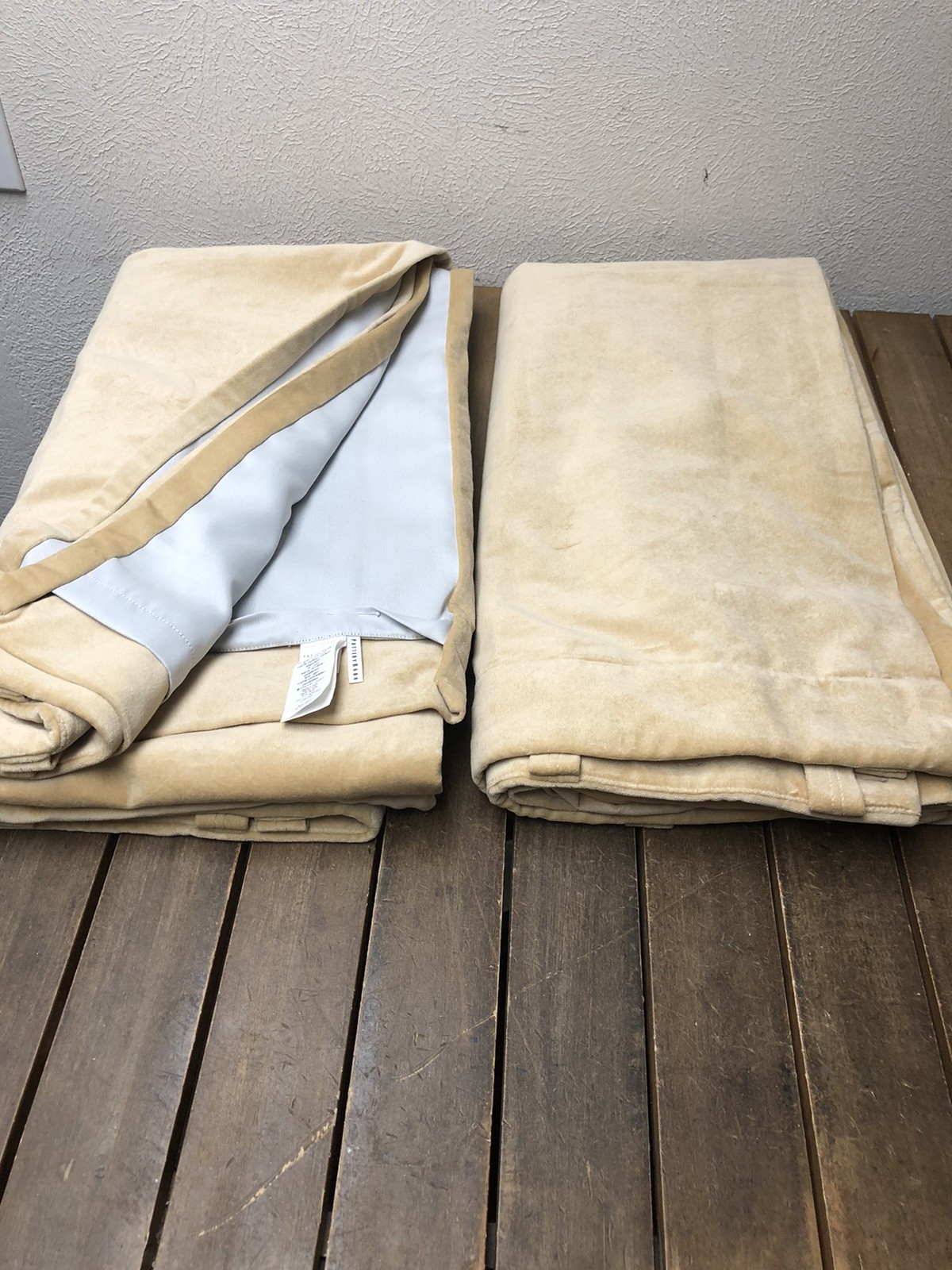POTTERY BARN VELVET TWILL BLACKOUT CURTAIN PANELS SET (2) 50×96″ TAN OPEN BOX