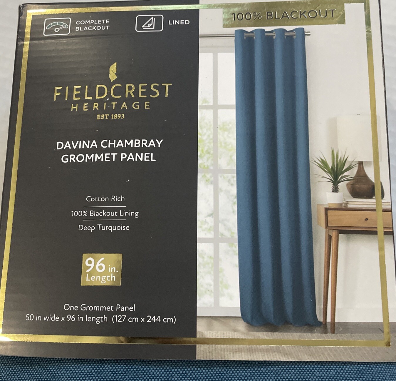 Fieldcrest Heritage Davina 100% Blackout Grommet Panel 50 In X96 Deep Turquoise