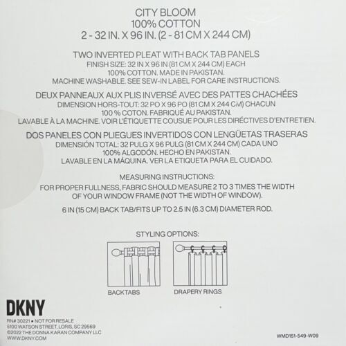 DKNY 32 x 96 City Bloom Inverted Pleat Cotton White Yellow Gray Flowers Curtains
