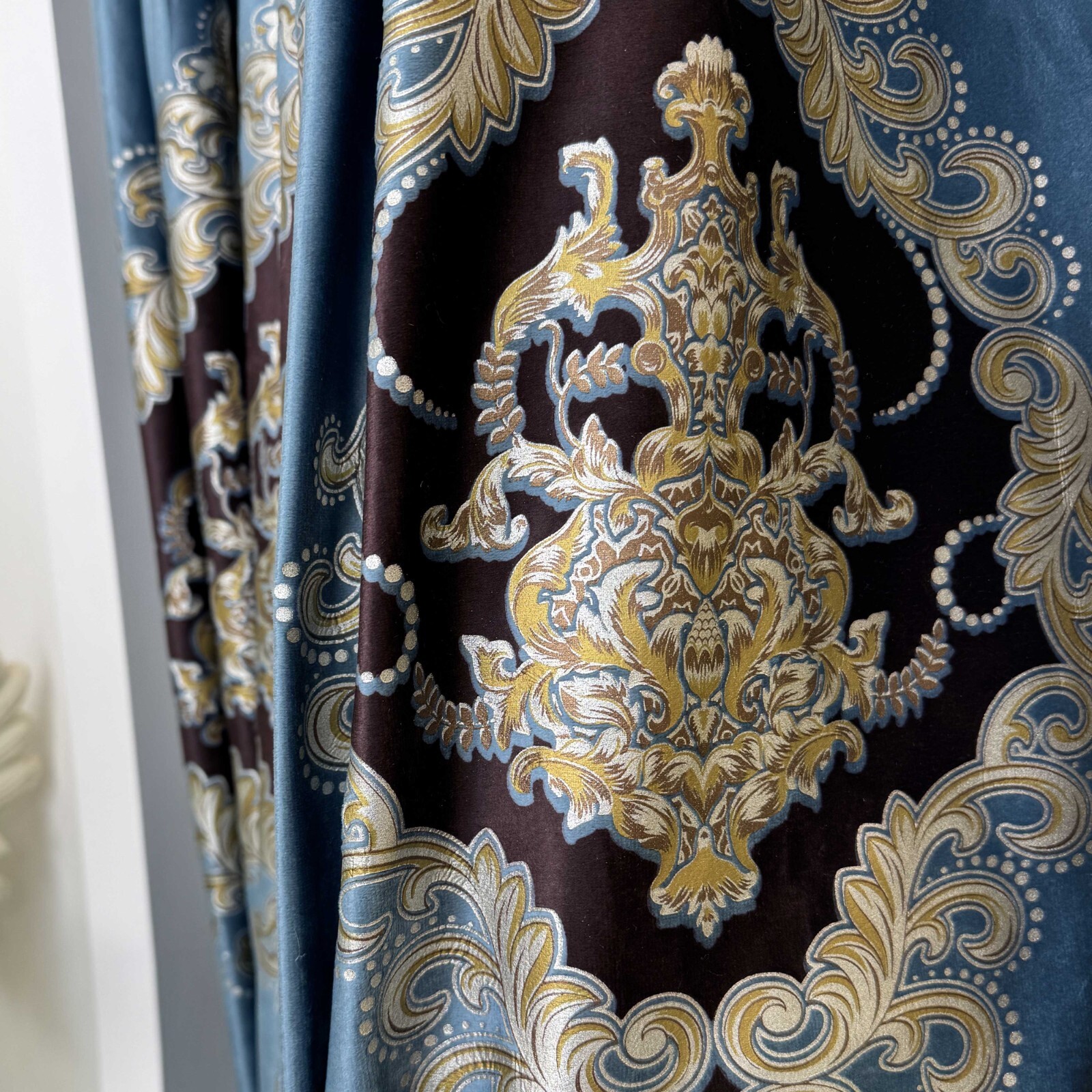 Custom elegant velvet blue ﻿thick cloth blackout curtain valance drape C2151