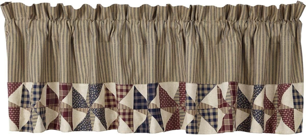 Providence Window Valance 16 x 72 in-3 1/4 Rod Pinwheel Border Blue Burgundy Tan