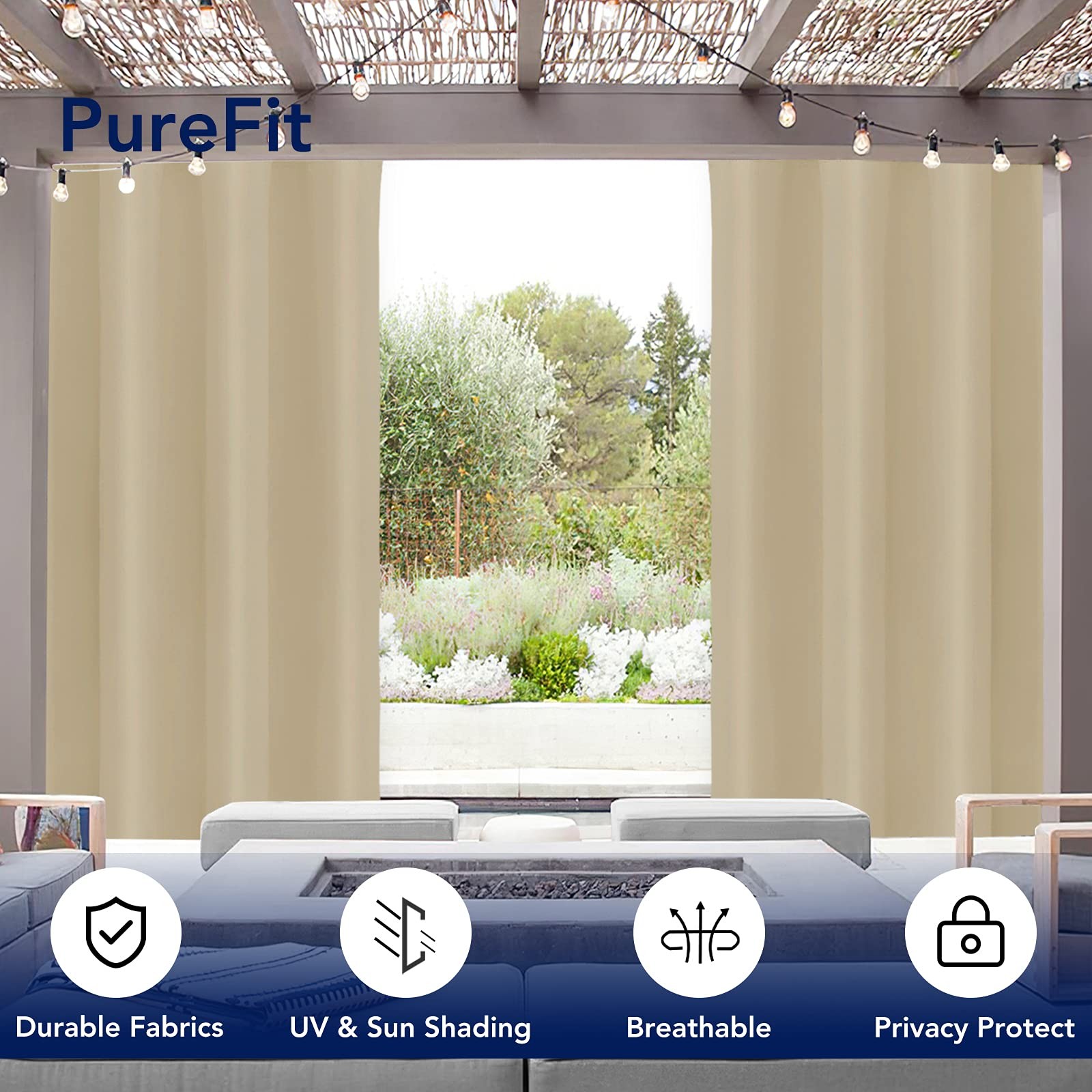 Outdoor Curtains for Patio Waterproof Weatherproof, UV and Fade Resistant Outsid