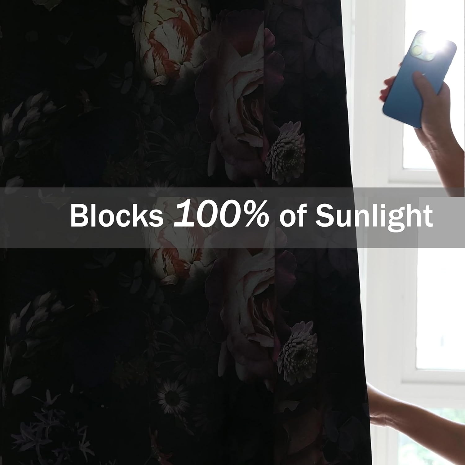 100% Blackout Curtains 2 Panels Set Black Pink Floral Rose Black Out Curtain
