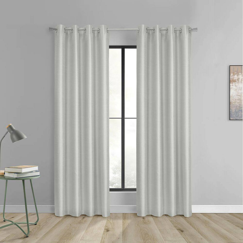 Glacier Silver Polyester Faux Silk 52 In. W X 63 In. L Grommet Indoor Blackout C
