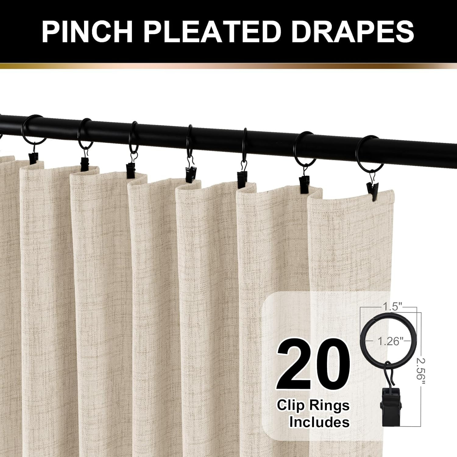 Full Blackout Curtains for Bedroom 84 Inch Length 2 Panels Set, Clip Rings/Rod P