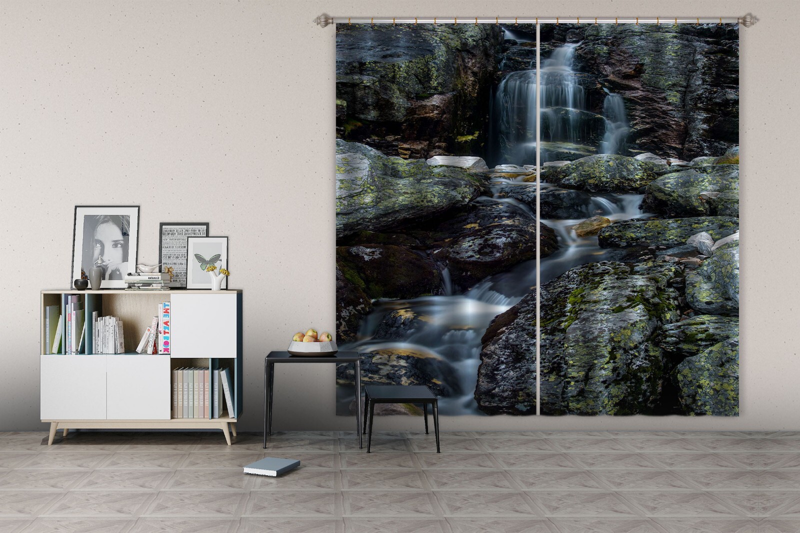 3D Waterfall Stones ZHUA189 Photo Curtain Window Blockout Fabric Amy 2023