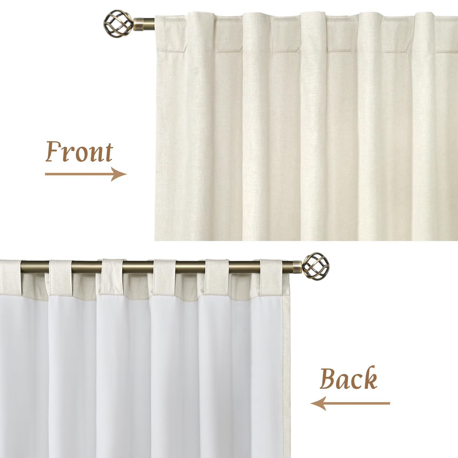 LAMIT 100 Blackout Natural Linen Curtains, 68 Inches Linen Textured Thermal