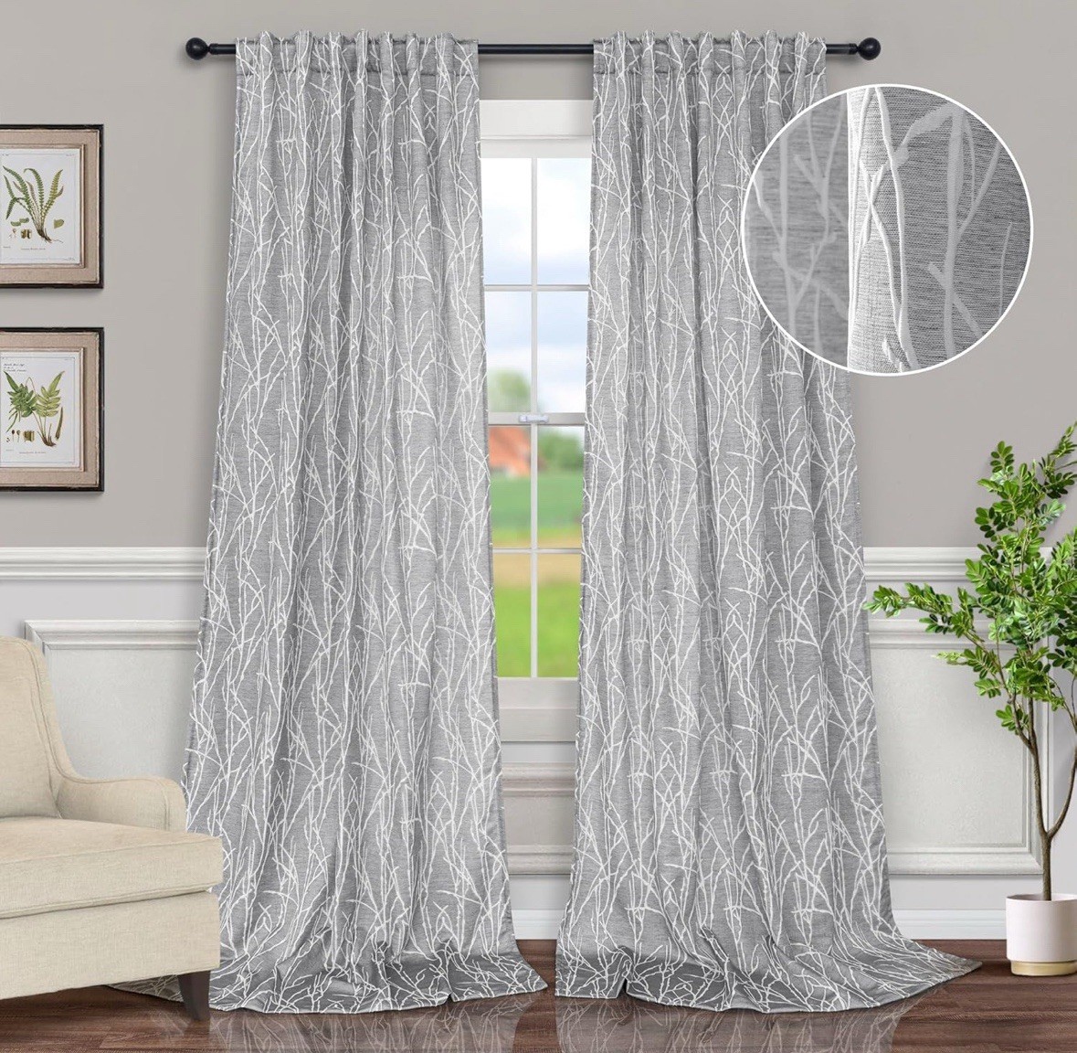 52×84 Grey Woodland French Country Curtains 2 Panels