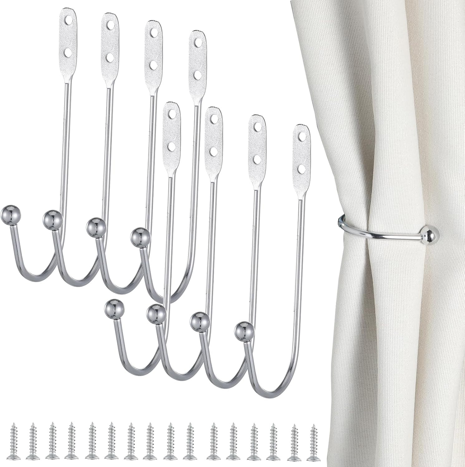 8 Pcs Metal Curtain Holdbacks, Curtain Tiebacks Wall Mounted Curtains Hooks Deco
