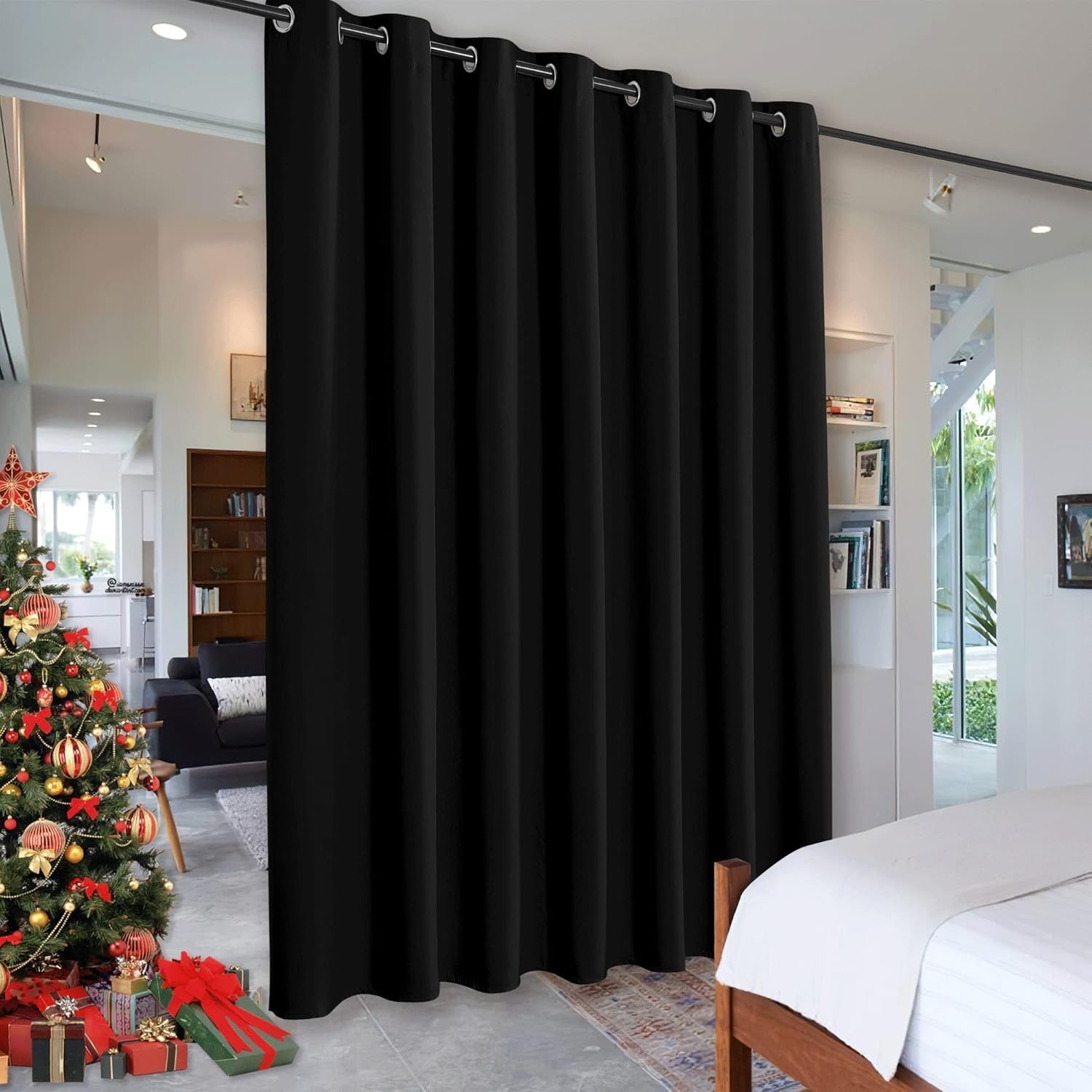 Elegant 11ft Black Polyester Soundproof Curtains – Modern Room Darkening Drapes