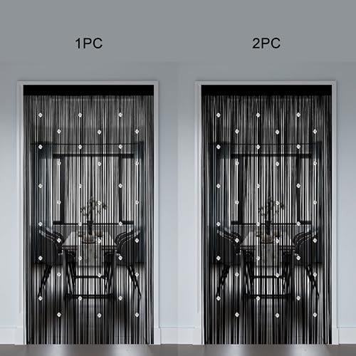 Beaded String Curtains for Doorways Boho Bedroom 39″W x 79″L (Pack of 1) Black