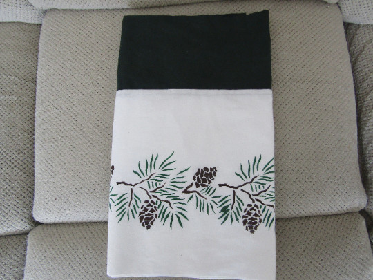 Sierra’s Attic hand stenciled lined pine cone curtain valance lake cabin decor
