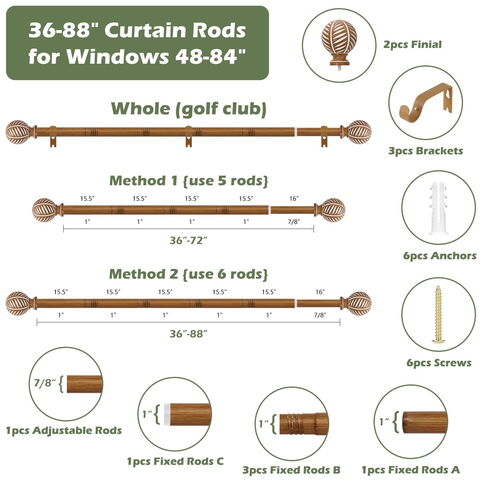 Wood Boho Curtain Rods for Windows:Wooden Farmhouse Decorative Curtain Rod fo…