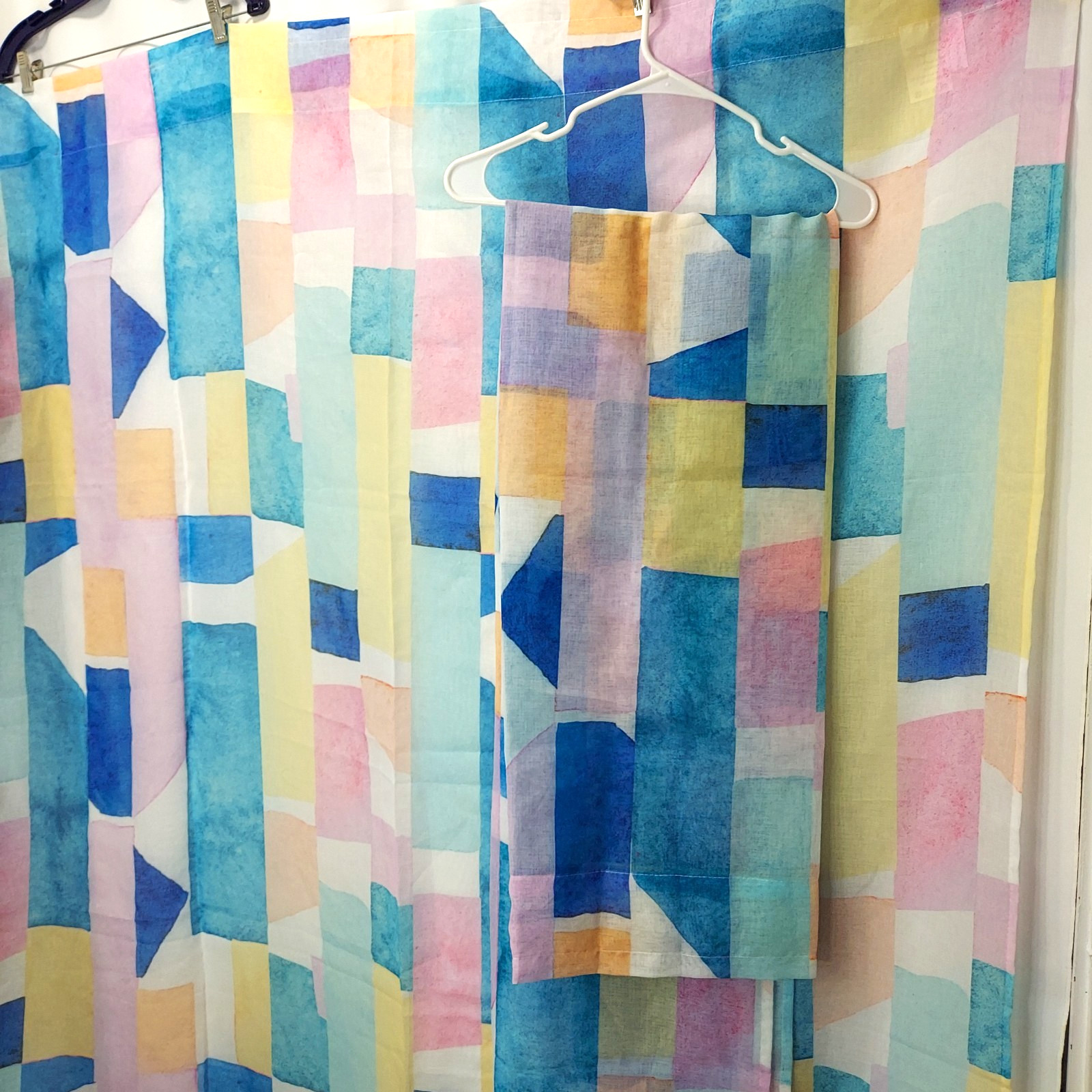 Abstract Watercolor 2 Sheer Curtain Panels Fun Colorful Multi Color 52 X 84 In