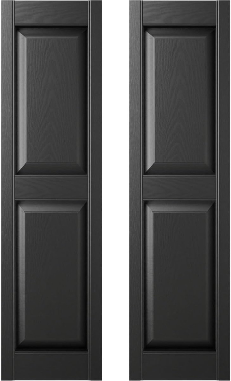 Black Raised Panel Shutters – 14.75″W x 51″H, Includes Installation Spikes