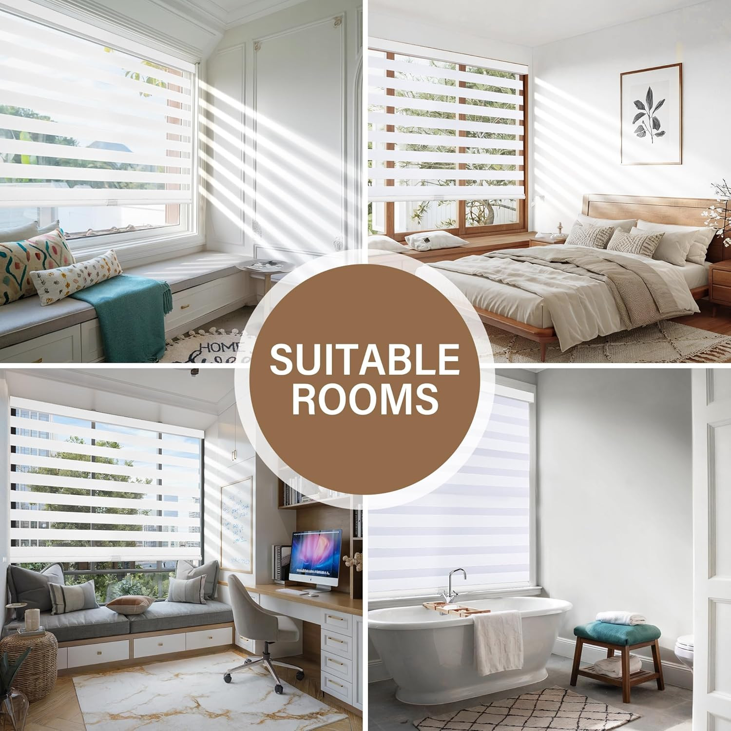 Cordless Zebra Blinds for Windows Pull down Roller Window Shades Dual Layer Ligh