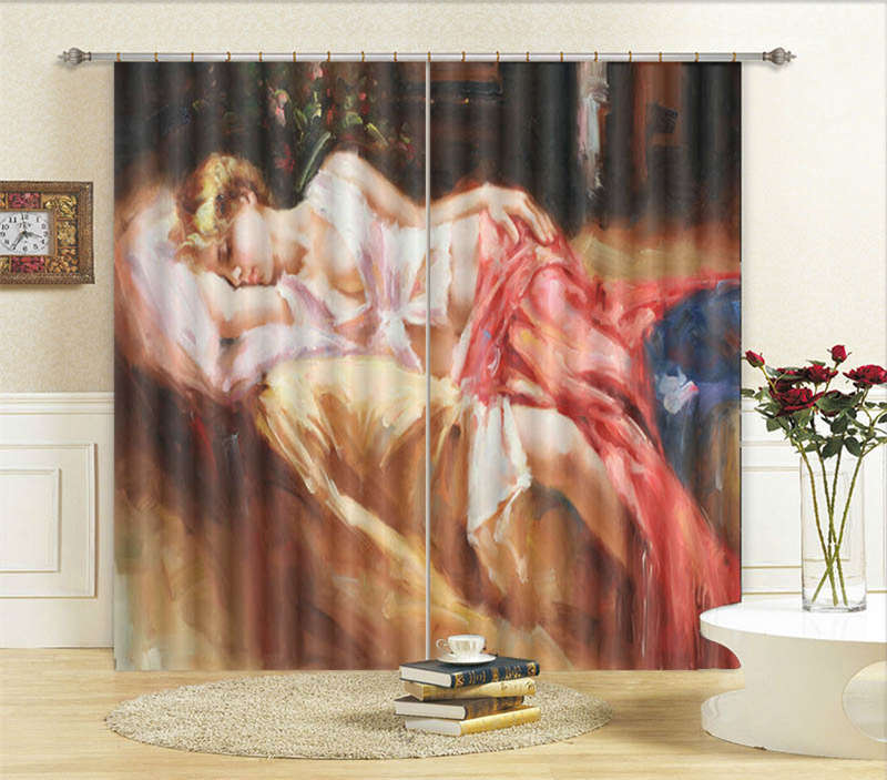 Quiet Oil Painting Beauty 3D Curtain Blockout Photo Print Curtains Drape Fabric