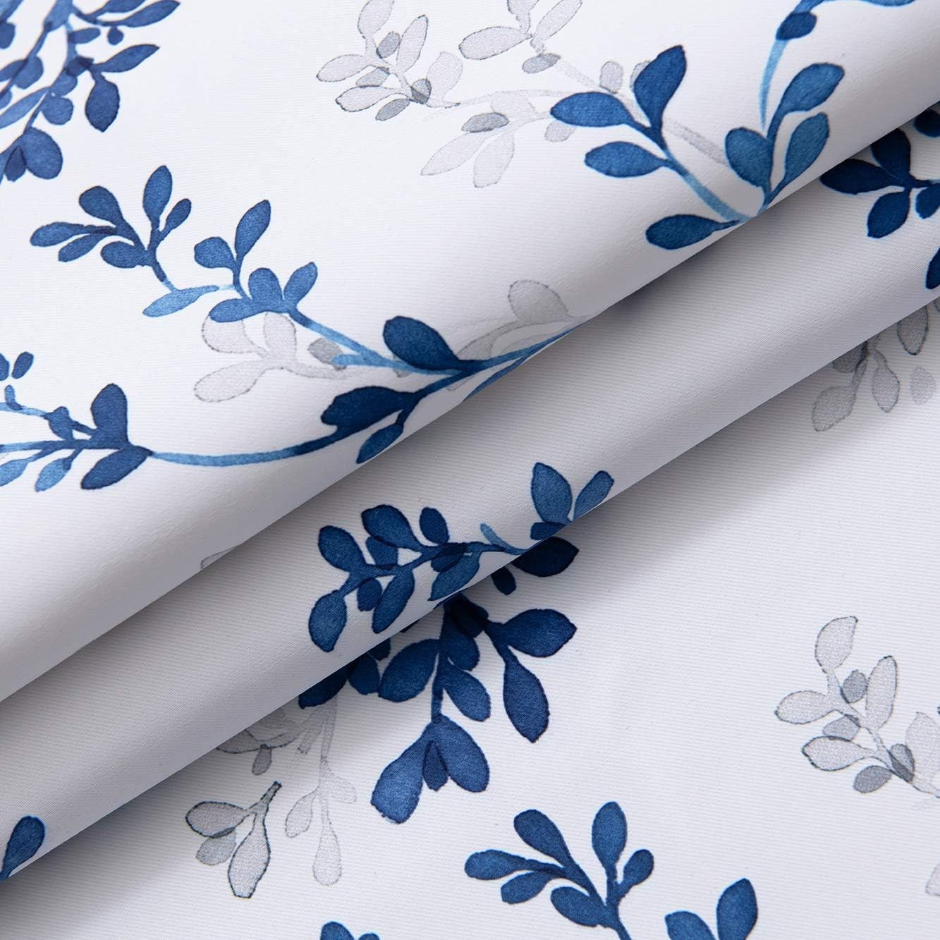 Navy Blue Valance Windows Watercolor Botanical Flowers Leaves Printed Rod Pocket