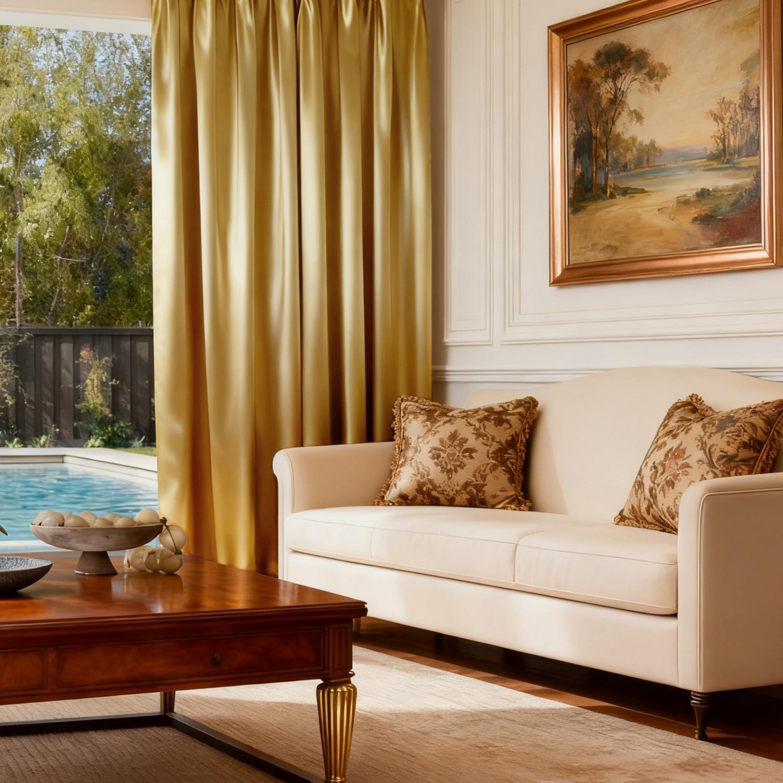 HOMEIDEAS 2 Panels Gold Faux Silk Blackout Luxury Curtains, 52 X 108 Inch Roo…