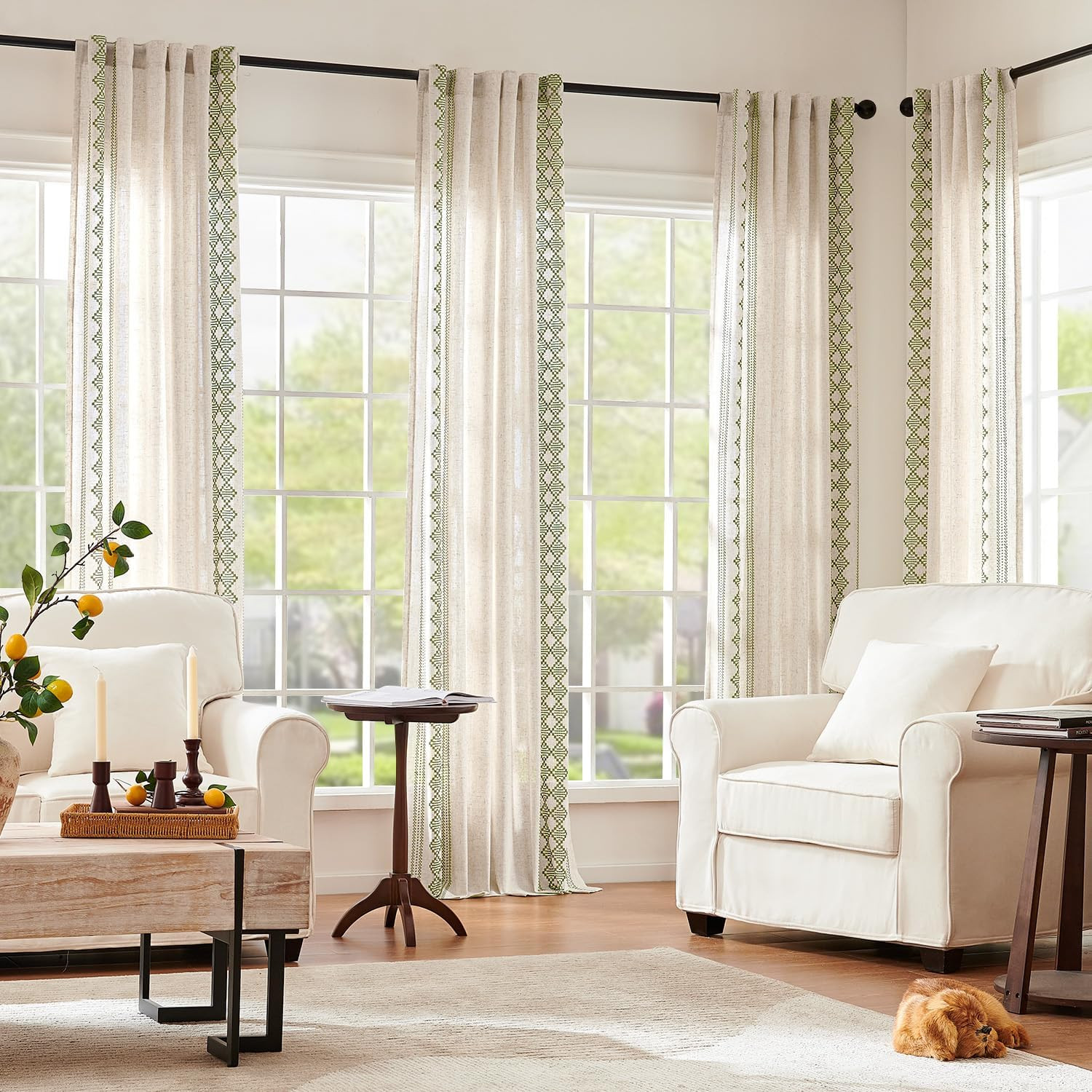Jinchan Boho Curtains Linen Blend Beige Farmhouse Curtains 96 Inches Long for Li