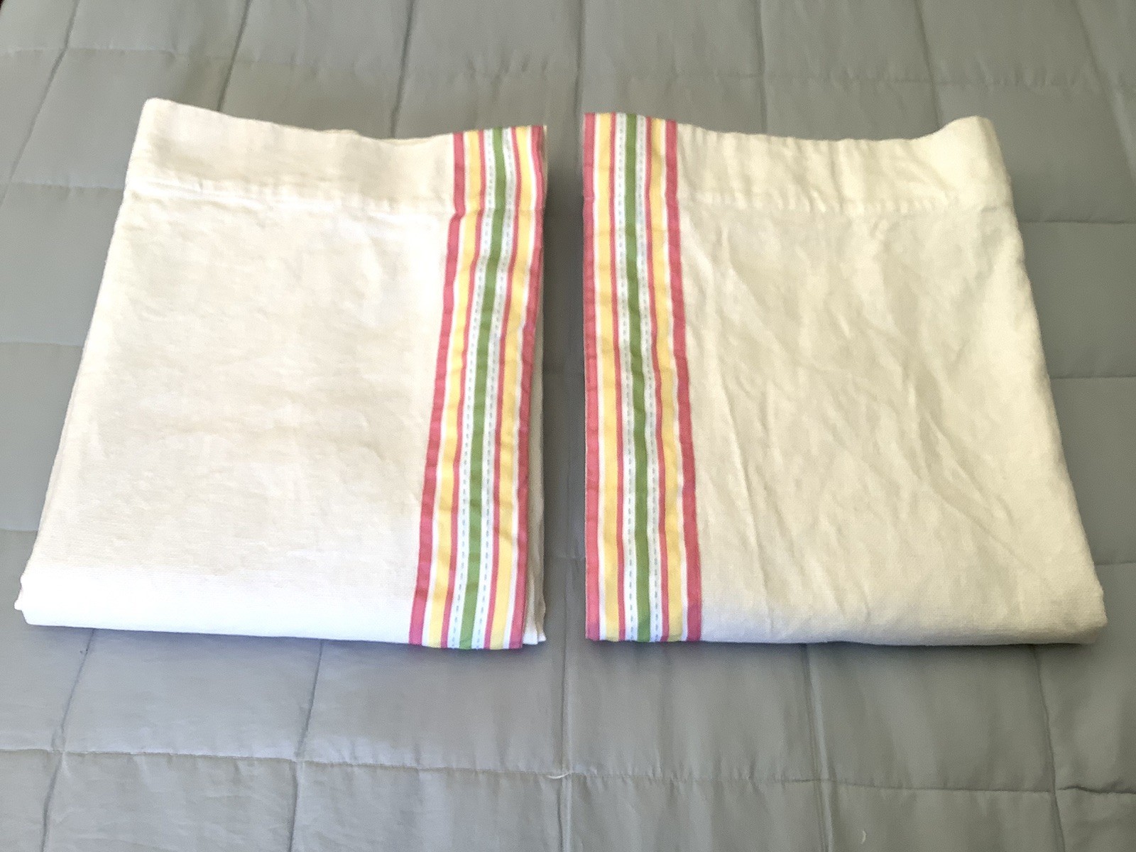 2 Pottery Barn Kids White LINEN Blend Ribbon Edge Curtain Panels 47×61
