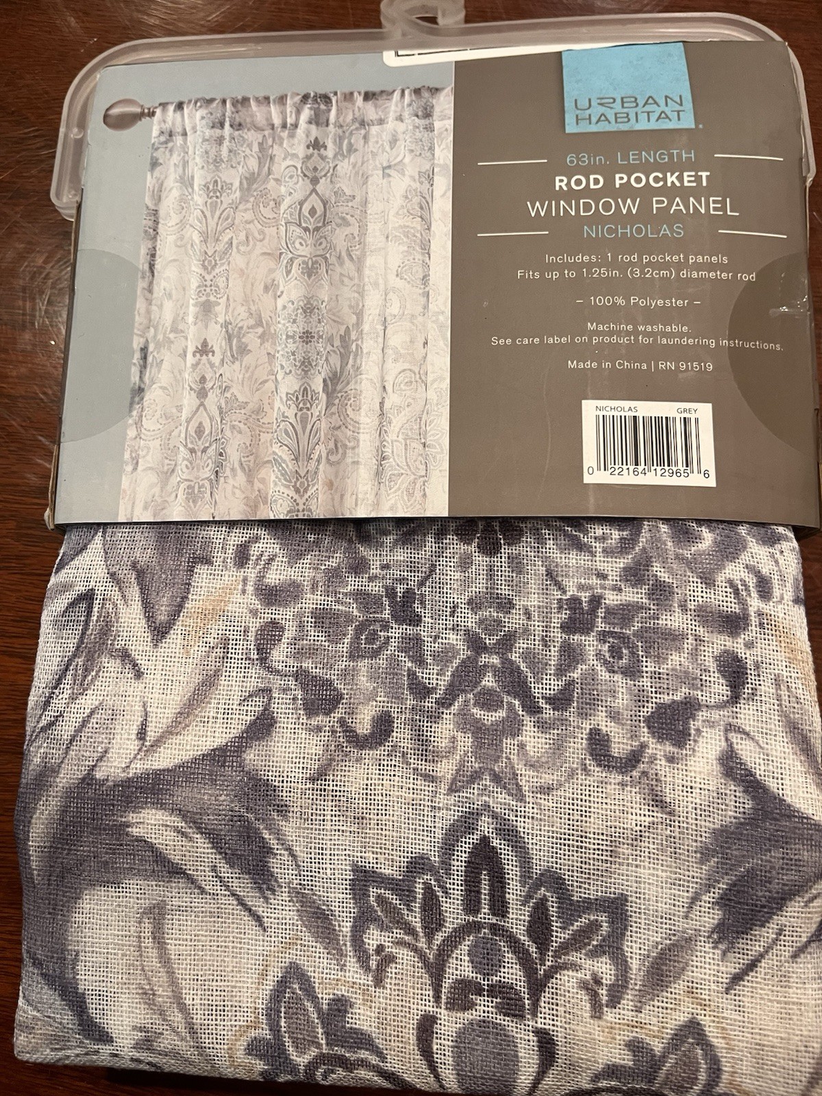 Urban Habitat Nicholas Sheer Rod Pocket Window Panel 50x63in Grey Modern Floral