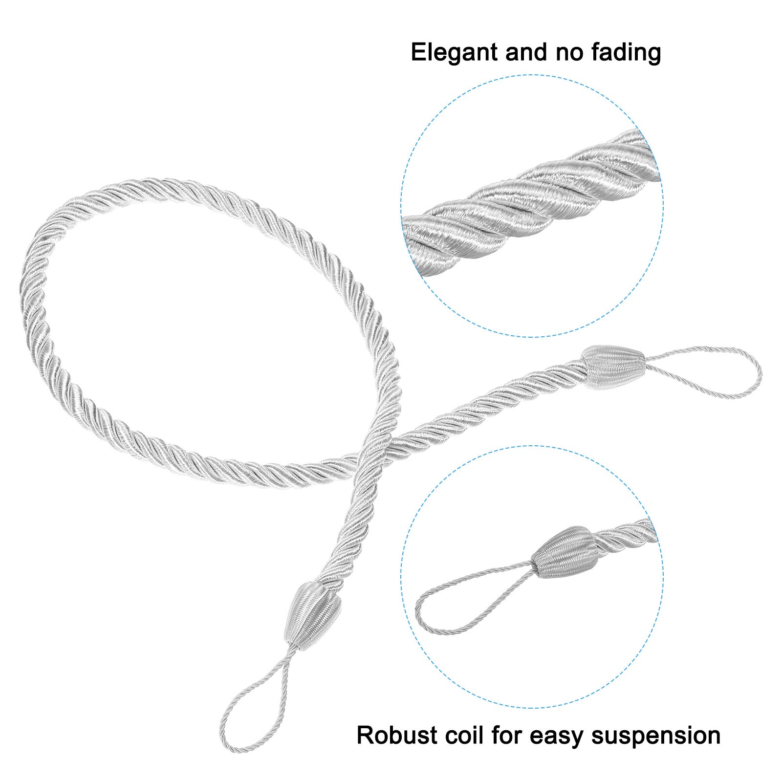 4pcs Curtain Tiebacks Ropes with Hooks Bolts White