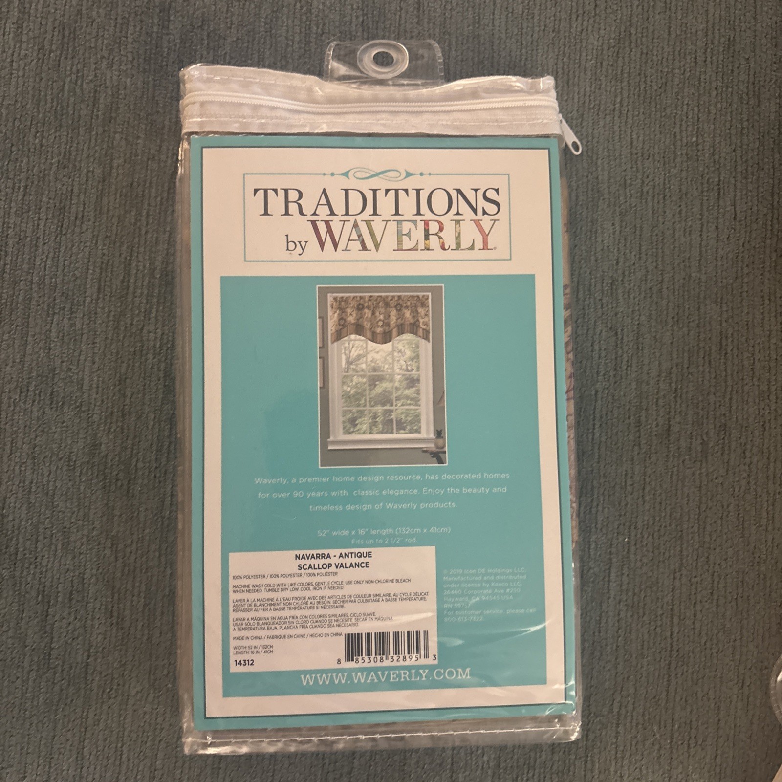 WAVERLY Navarra Scalloped Valance Rod Pocket Window Curtain 52” x 16” New *