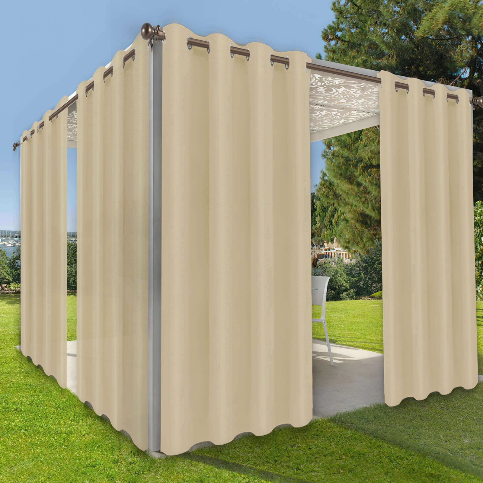 Waterproof Indoor Outdoor Curtains for Patio-Privacy Sun Blocking Grommet Cur…