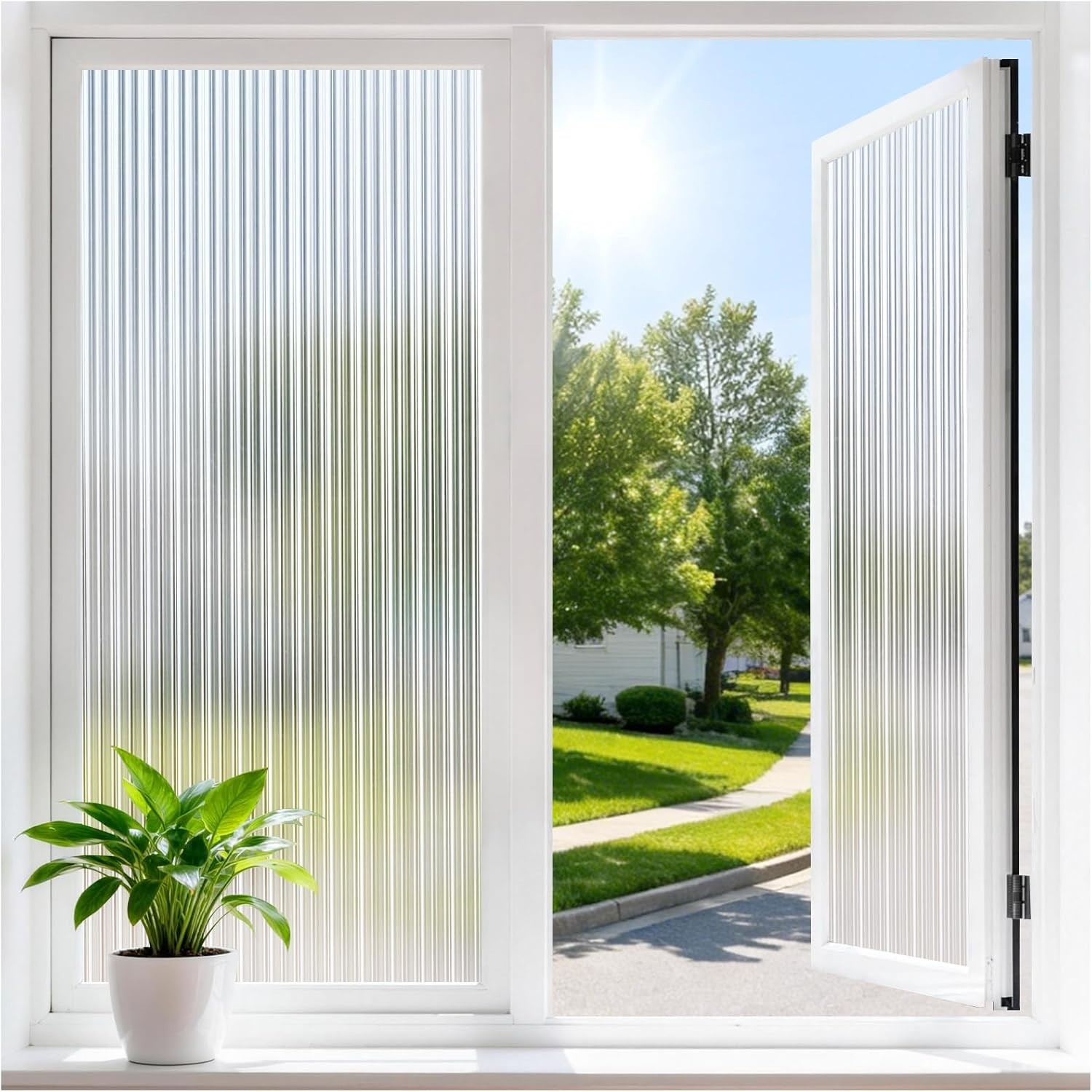 Reeded Glass Window Privacy Film, Static Cling Non-Adhesive Frosted Film, UV …