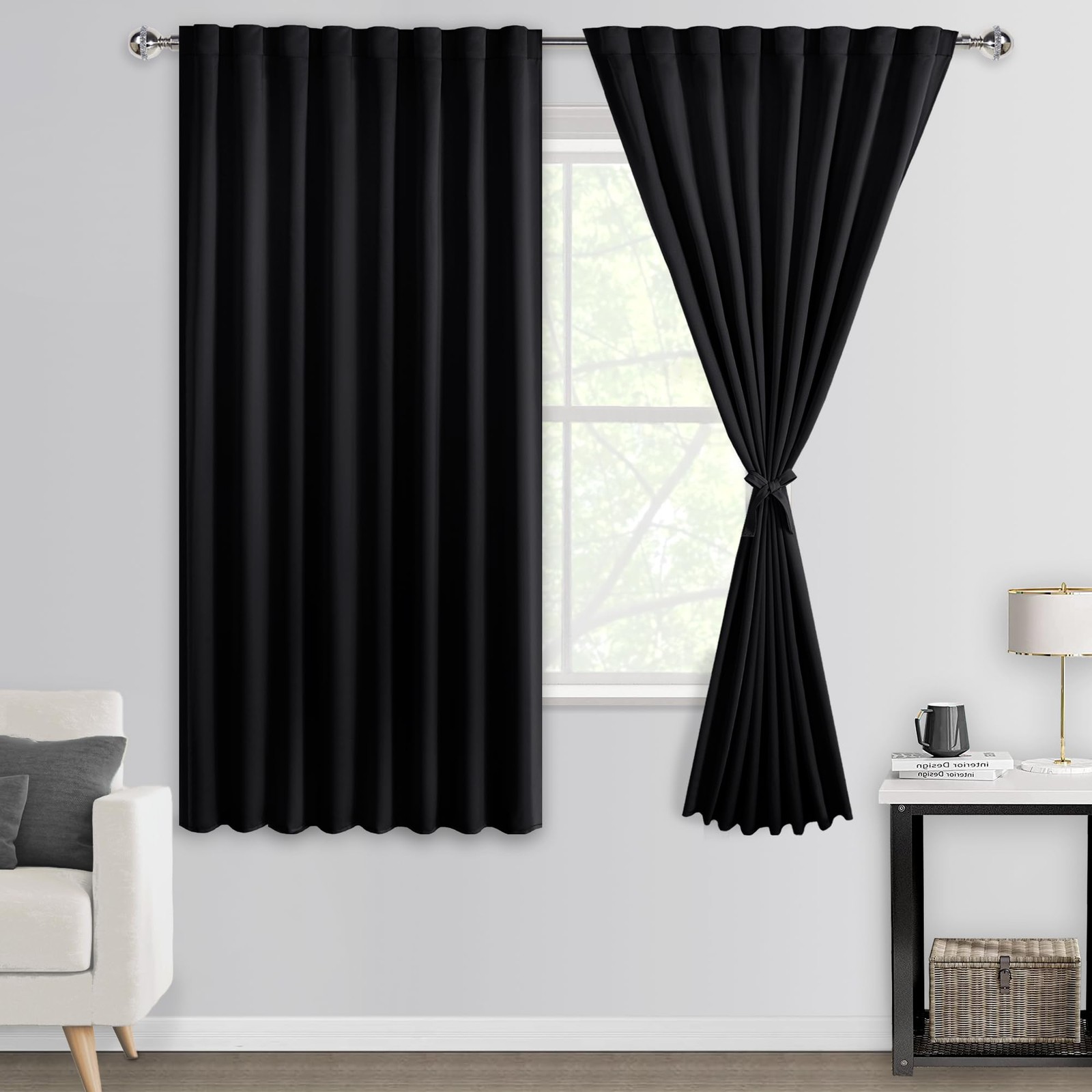 Dwcn Black Out Curtains 63 Inch Long For Bedroom – Extra Wide Back Tab And Rod