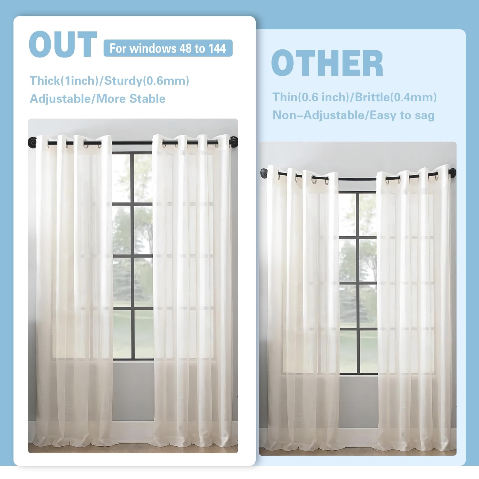 Curtain Rods for Windows 16 to 144 Inches Adjustable Blackout Wrap Around 1 I…