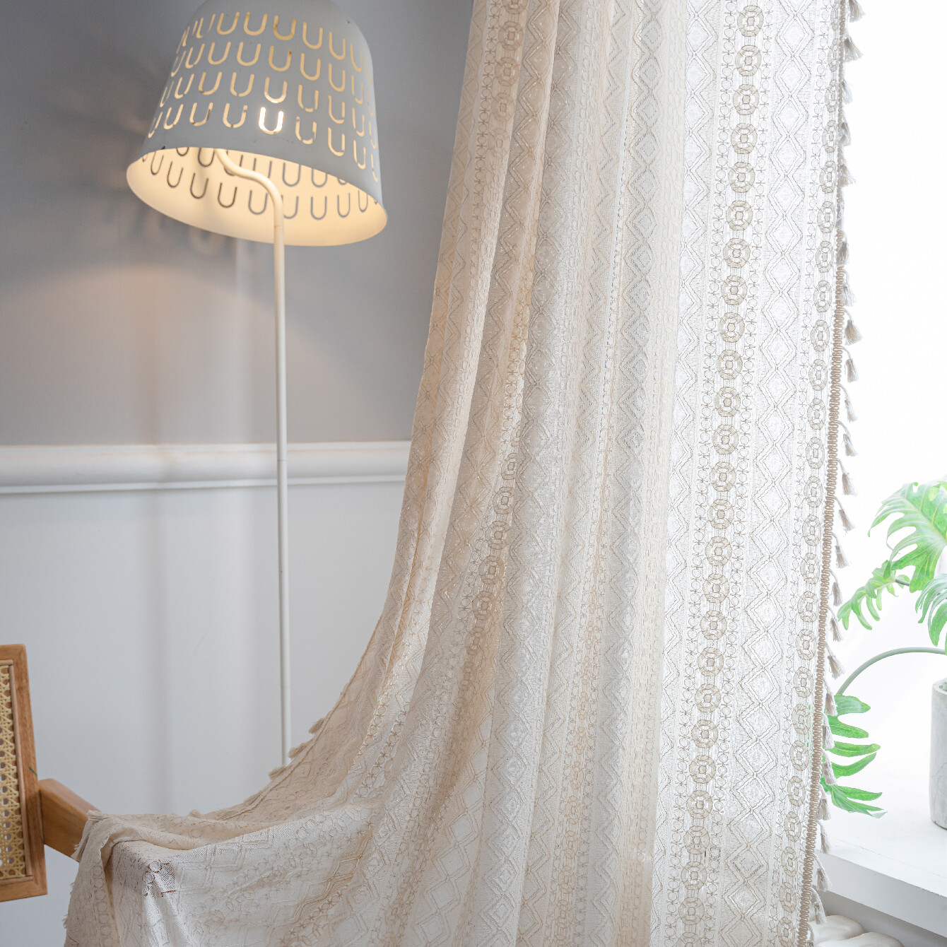 Hobo Crocheted Curtains Vintage Bless Lace Drapes Tassel Macrame Curtains Decor