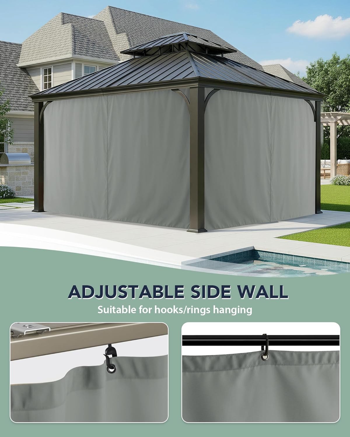 Outdoor Pergola Curtains Grey 10x12x7 Ft 4 Panels