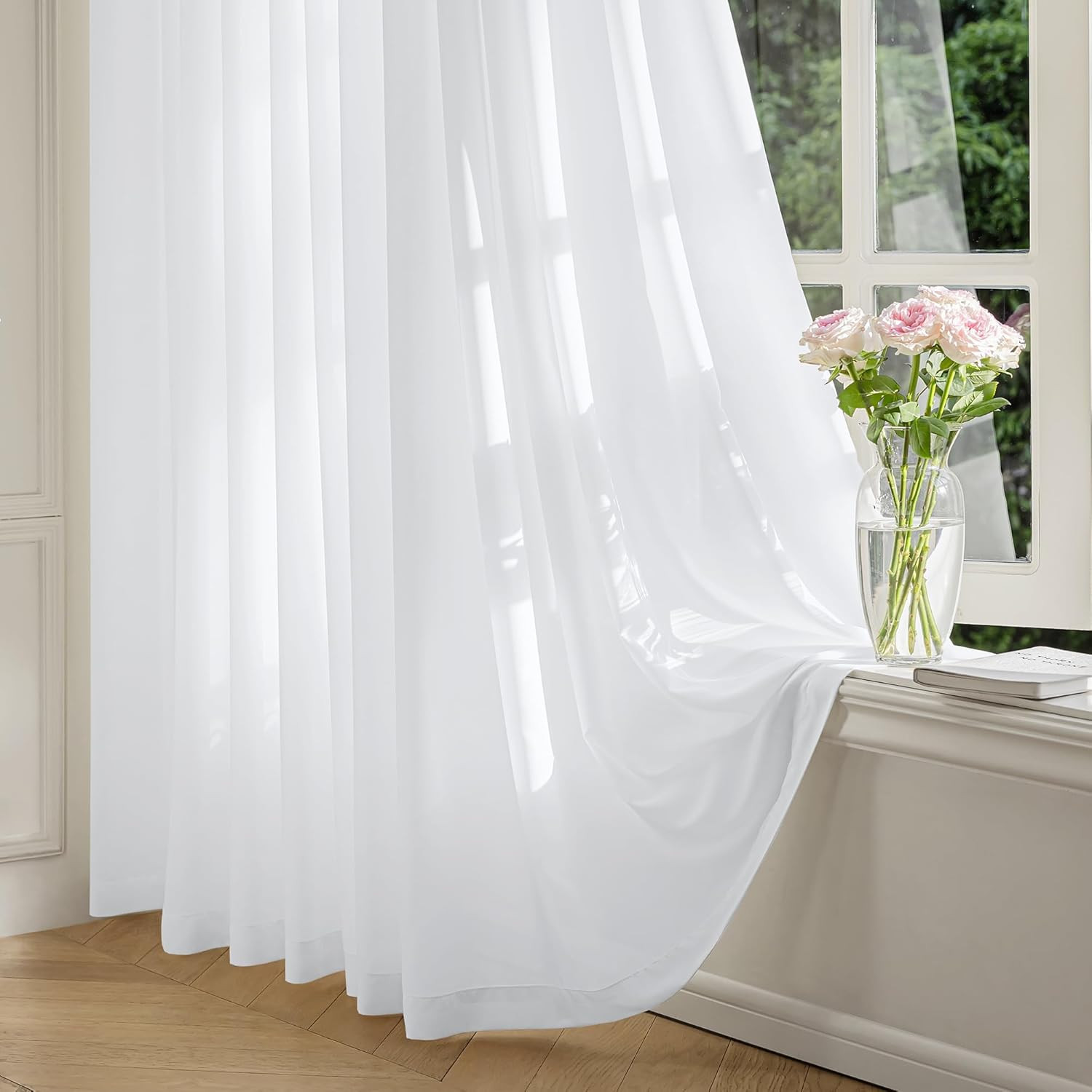 Sheer Non-See-Through White Curtains for Bedroom, Sliding Door Curtains 96 Inche