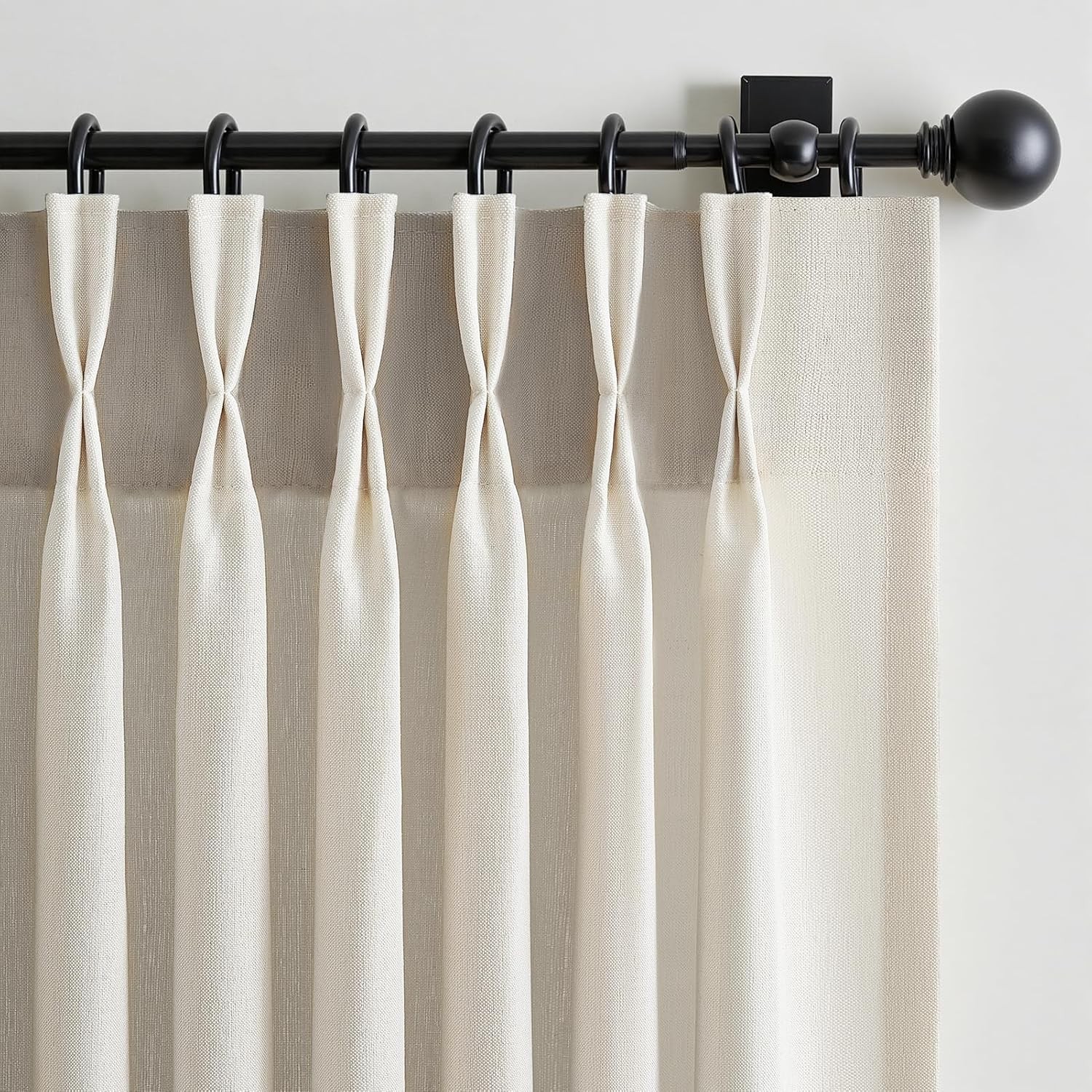 Ivory Beige Pinch Pleated Linen Curtains 84in Semi Sheer Boho