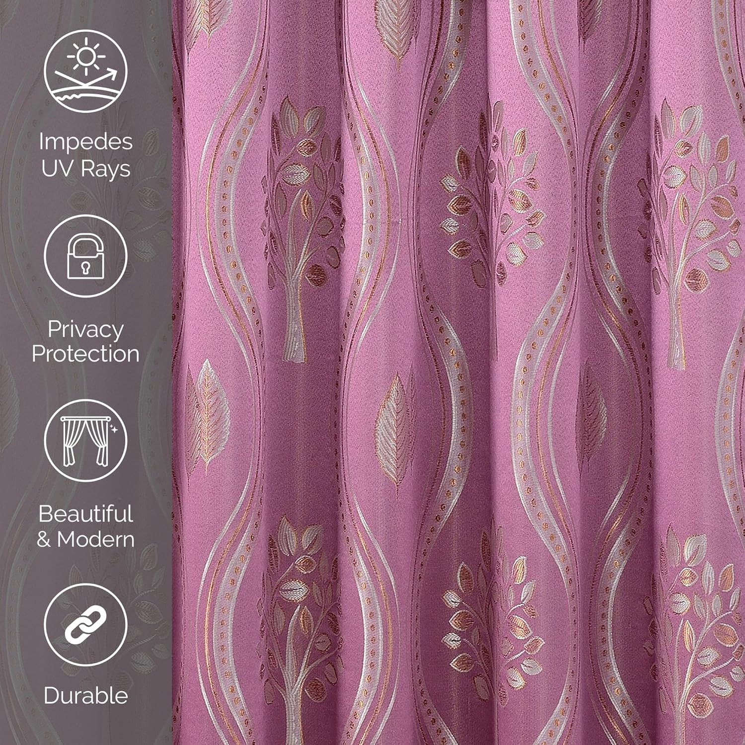 Juego de cortinas con efecto jacquard Aurora y cenefa 137 x 213 cm color lila