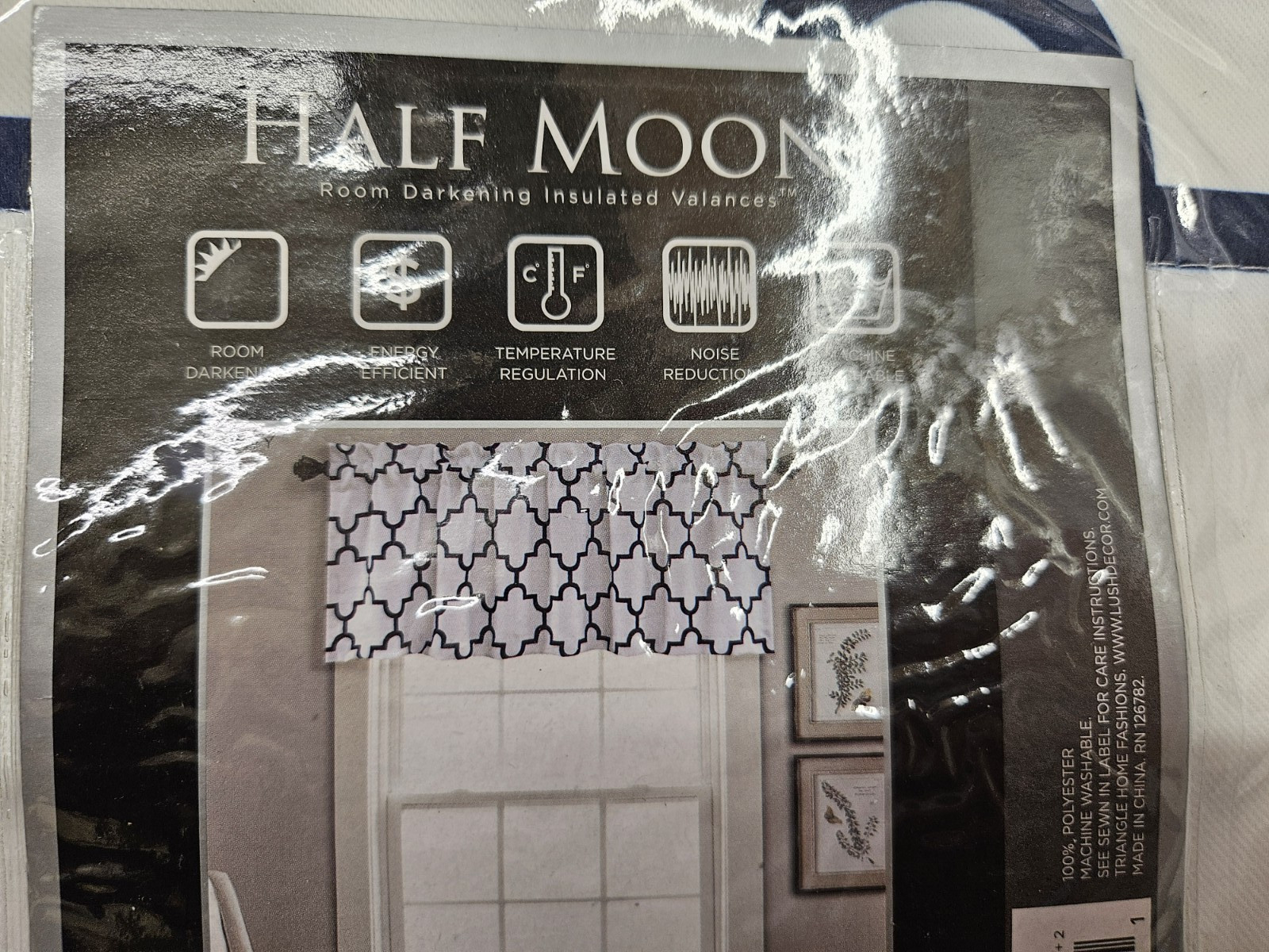 Half Moon Bellagio Room Darkening Insulated Valance Navy White 52 x 18 x 2 New