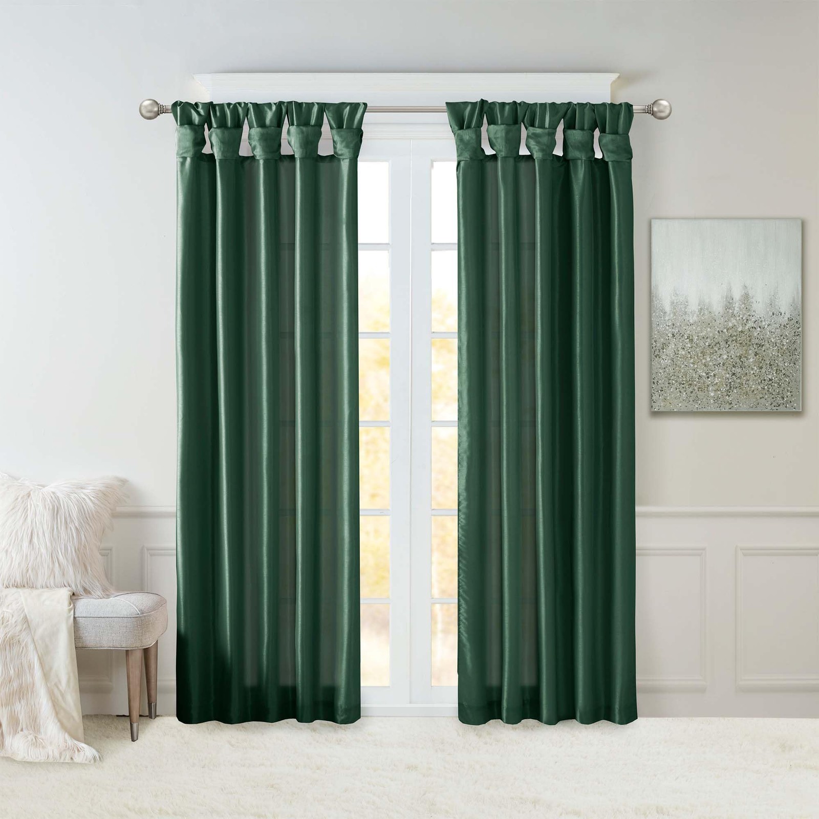 Madison Park Emilia Faux Silk Single Curtain with Privacy Lining, DIY Twist Tab