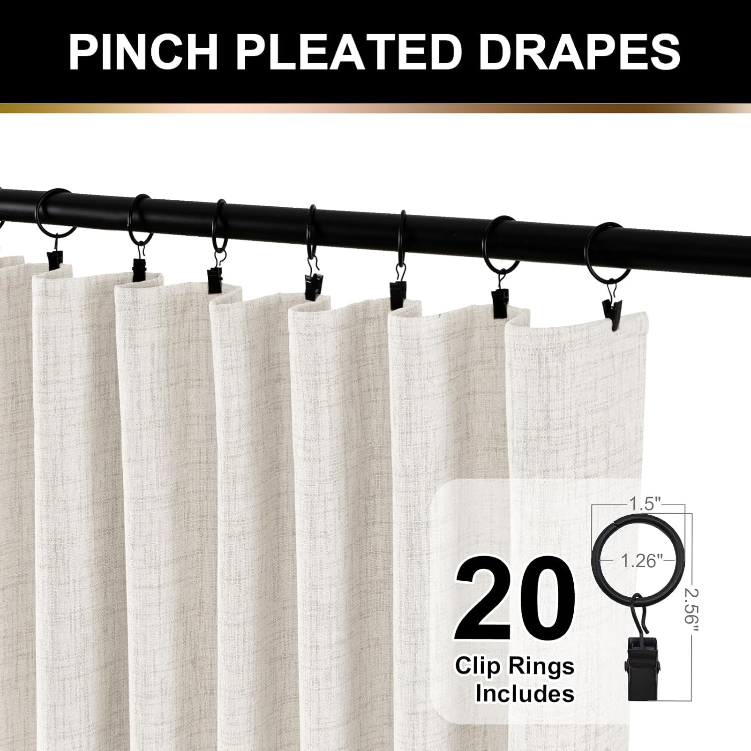 Full Blackout Curtains for Bedroom 120 Inch Length 2 Panels Set, Clip Rings/Rod