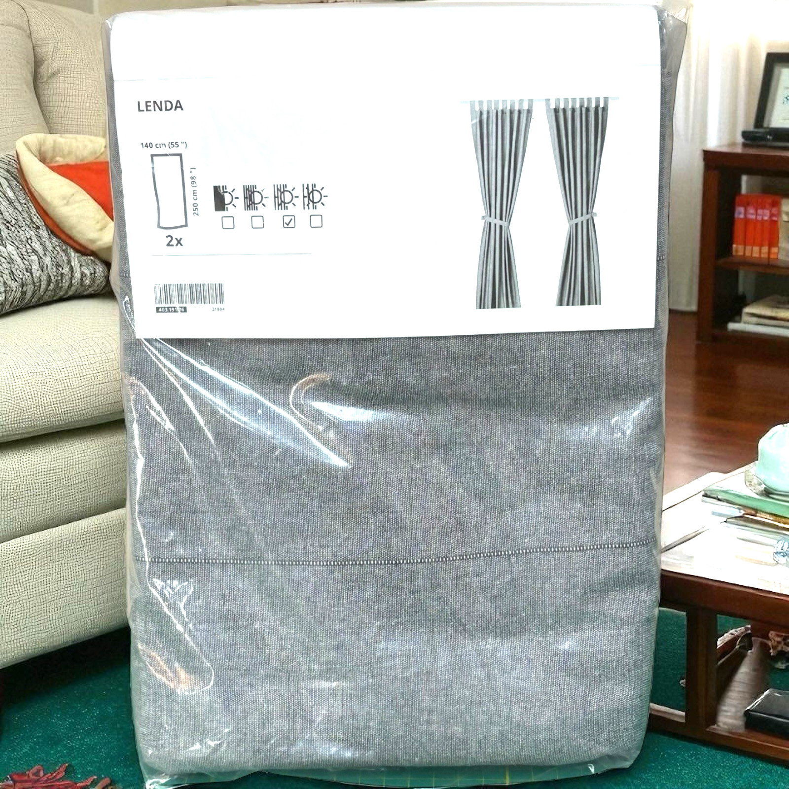 Ikea LENDA Tab Top Cotton Curtains 2 Panels and Ties 55″ x 98” Long NEW in Pkg