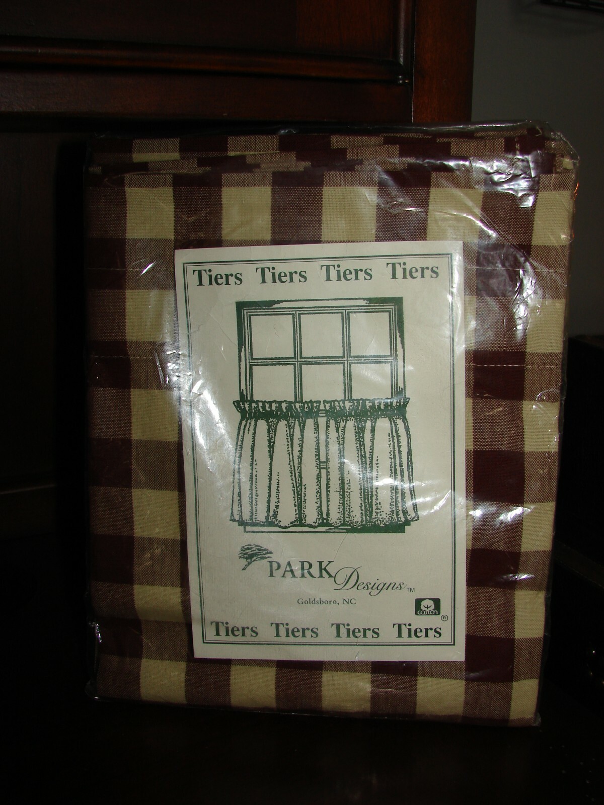 Park Designs Cotton Window Curtain TIERS 72″ X 24″ Red Khaki Buffalo Check Pair