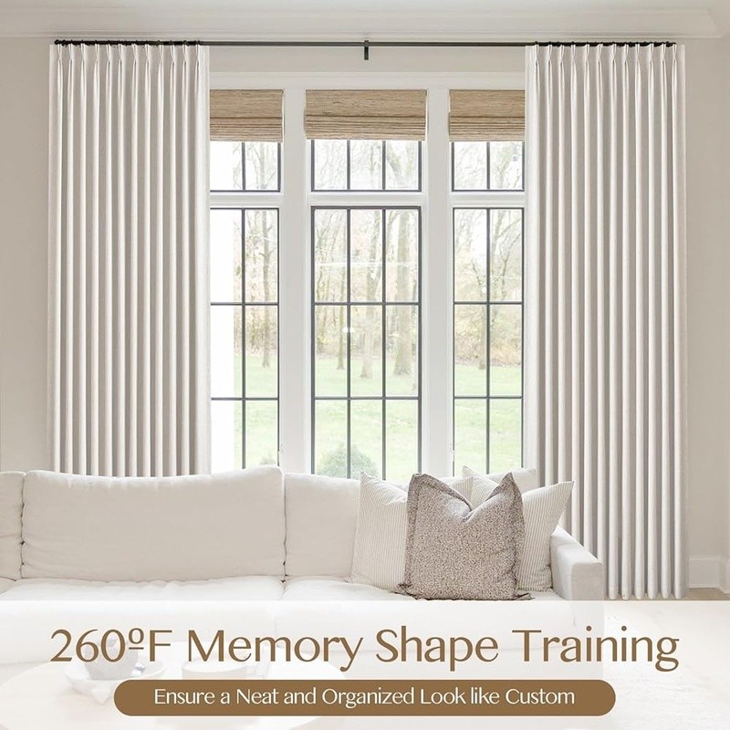 Pinch Pleated Blackout Curtains Linen Noise Reducing Light Blocking Drapes 2 Pcs