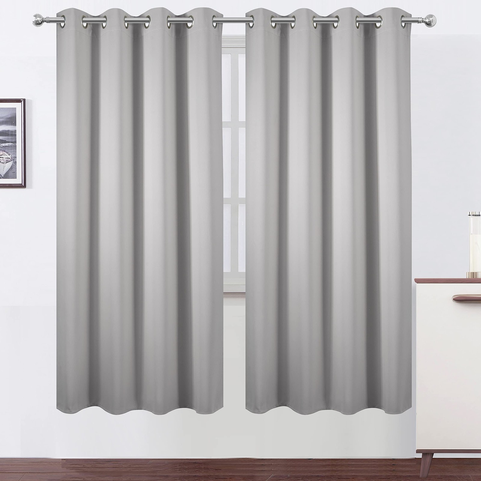 LEMOMO Light Grey Thermal Blackout Curtains/52 x 72 Inch/Set of 2 Panels Room Da